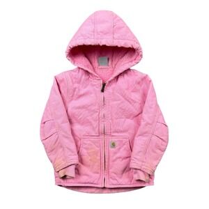 Carhartt Canvas‎ Hooded Jacket Size 4T Pink Sherpa Lined Toddler/Baby